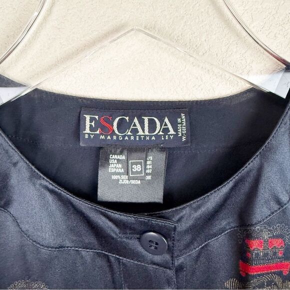 Vintage Escada Silk Blouse Black Top Size 38 USA Size 8 - Picture 2 of 7